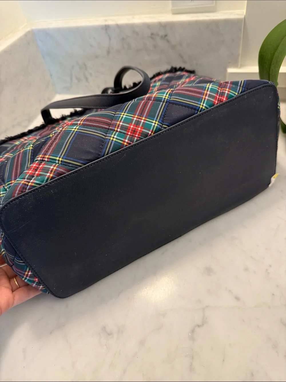 Talbots Plaid Tote Bag with Braided Trim